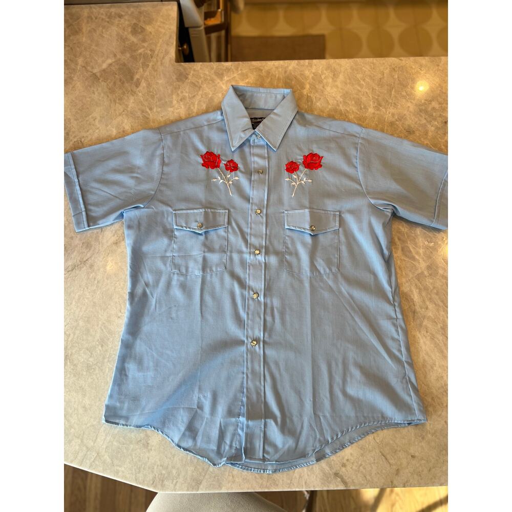 Men's Short Sleeve Western Shirt Embroidered Yoke: Large 16.5